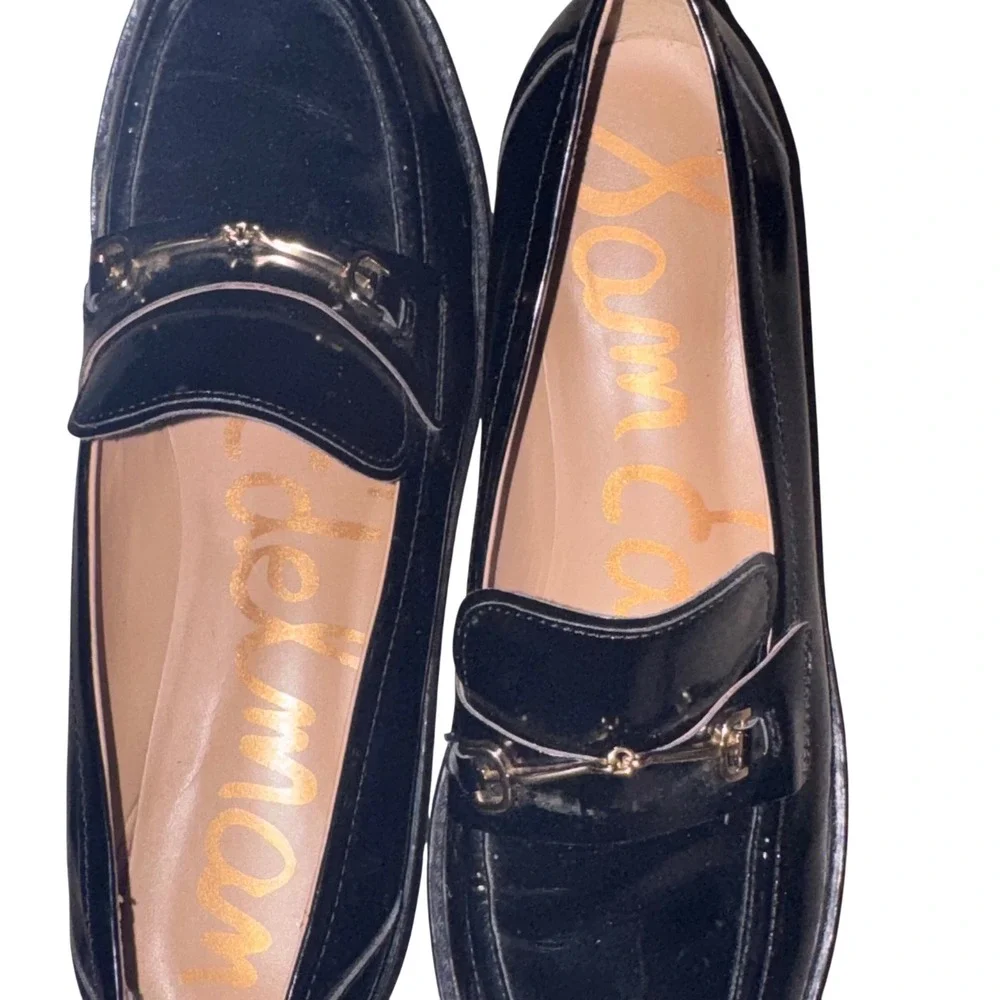 Sam Edelman Black Patent Leather Horsebit Lug Sole Loafers Women's Size 9